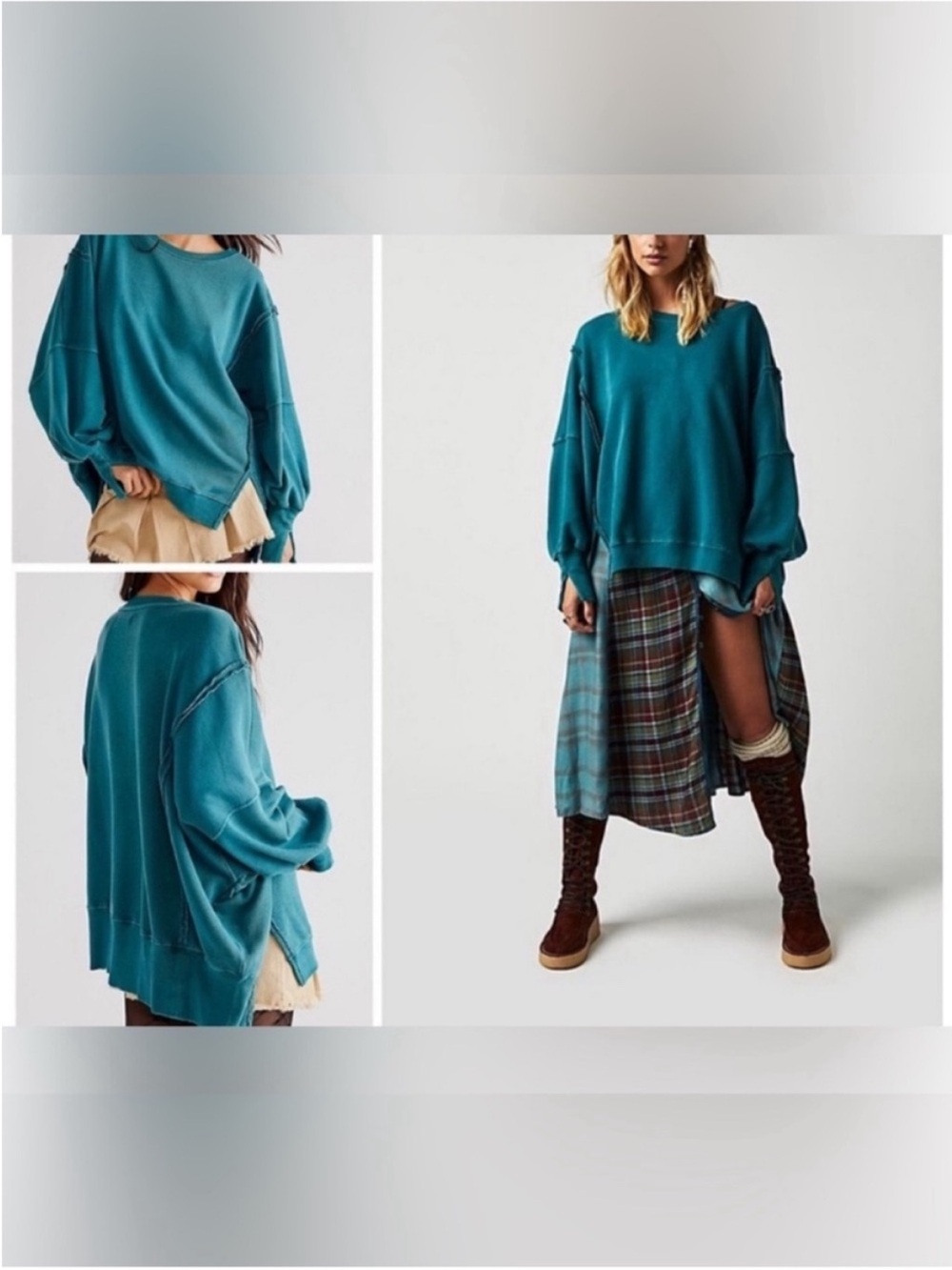 NWT Free People We The Free Camden Sweatshirt deep teal turquoise small, medium